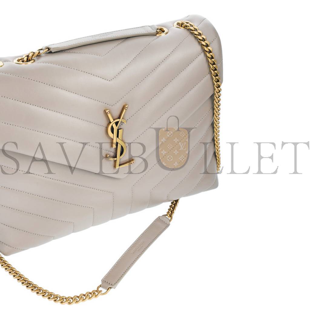 YSL SAINT LAURENT LOULOU GREYISH BROWN MEDIUM SHOULDER BAG IN QUILTED LEATHER 392288 (32*22*11cm)